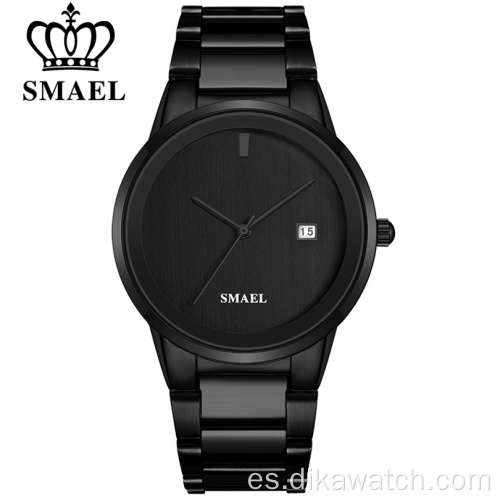 Relojes SMAEL para hombre, marca de lujo, simple, negro, inoxidable